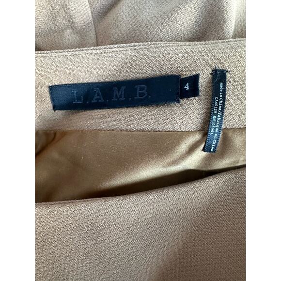 L.a.m.b women camel one shoulder blouse sz 4 short sleeve asymmetry neck top - Picture 4 of 10